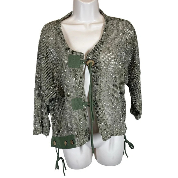 Kaktus open knit art to wear cardigan sweater green women’s small lagenlook - Picture 1 of 11